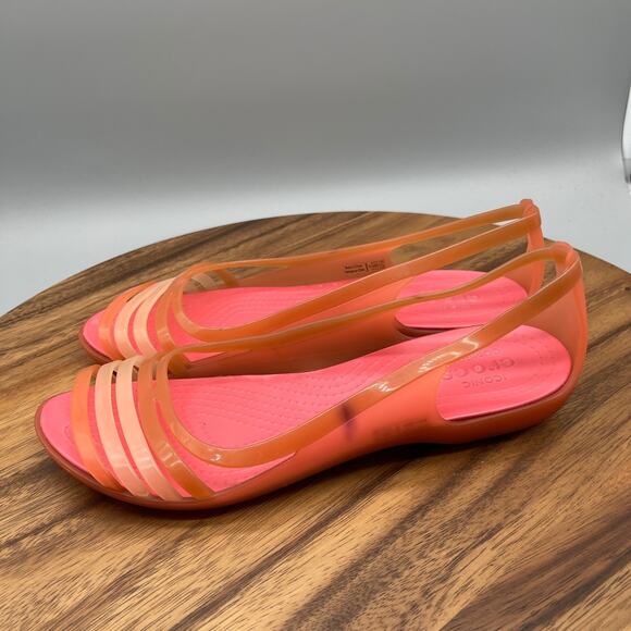 Crocs Isabella Jelly Flats Womens Size 9 Huarache Sandals Pink Casual Comfort - Picture 3 of 8